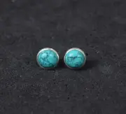 925 Solid Sterling Silver Blue Turquoise Stud Earring W938