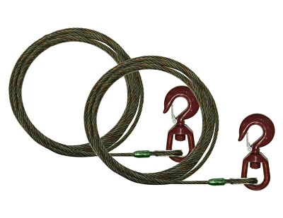 3/8" x 150' Wire Rope Winch Line Wrecker Cable Swivel Latch Hook 2 pack Tow
