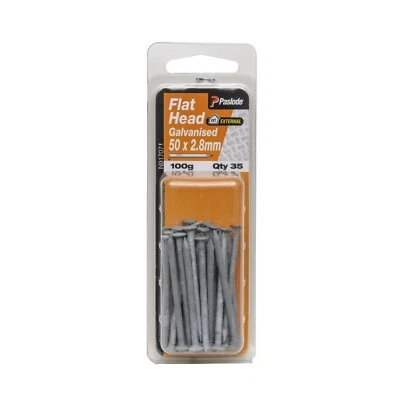 Paslode 50 x 2.8mm 100g Galvanised Flat Head Nails - 35 Pack