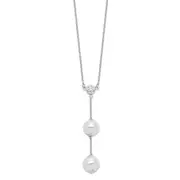 Sterling Silver Majestic Rhodium-Plated 10-11mm White Imitation Shell Pearl Cz Y-Drop Spring Ring Clasp 18 Inch Necklace