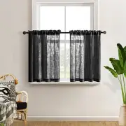 Black Curtains 36 Inch Length for Bedroom Window Semi Sheer Short Tier