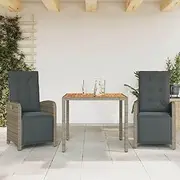 3 Piece Bistro Set with Cushions Grey Poly Rattan, Furniture Sets, Patio Furniture