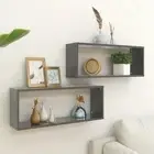 High Gloss Grey Wall Cube Shelves Set of 2 60x15x23 cm Engineered Wood Storage
