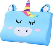 Schlummerkids Original Cushion, Children's Pillow for Better and Healthier, Calmly Ergonomic, Kawaii Animals Cushion, Breathable and Skin-Friendly (with Pillowcase) (Blue Unicorn, 45 x 27 x 6 cm)