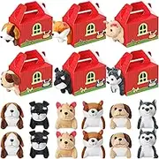 Fainne 12 Pcs Dog Party Favors Boxes with 12 Pcs Mini Plush Dog Set Adopt a Puppy Party Favors Treat Boxes Foldable Gift Puppy Theme Stuffed Animal for Birthday Supplies Decoration (House)