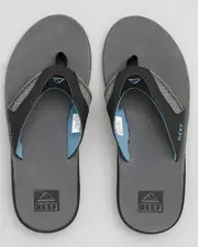 [Reef] Reef Men's Fanning Flip Flops Slippers in Grey/Light Blue Size 4 4 Grey/Light Blue