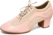 [ONAIC] Women's Ballroom Dance Shoes Lace-Up Modern Sneakers Leather Mesh Platform Walking Dance Shoes 5.5CM Heel