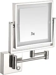 Wall Mounted Makeup Mirror 3X Magnification, 360° Swivel Extendable LED Bathroom Vanity Mirror - for Bathroom Bedroom,Plug in,Nickel