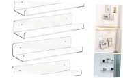 4 PCS Clear Acrylic Floating Wall Ledge Shelf 15 Inch Wall Mounted Nursery