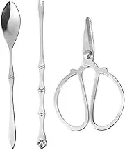KICHOUSE 3pc Crab Eating Set Crab Forks Spoon Scissors Seafood Tools for Home Restaurant Sturdy Handles Storage Pouch