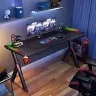Desk Computer Desk with Led Light Office Home Workstation Racer Table Carbon Fi