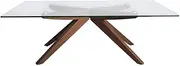 SK Designer Living Amber Collection | Rectangular Glass Coffee Table - Walnut