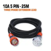 10 Amp 25M Extension Lead, 3 Phase, 5 Pin, 415V Heavy Duty 1.5mm² Rubber Flex
