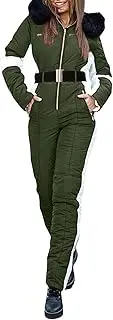[Generic] Women Fashion Women Winter Ski Jumpsuit Outdoor Sports Snowsuit Faux Wool Collar Coat Jumpsuit with Hoodies Ski Jackets and Pants Women Plus Size Coats