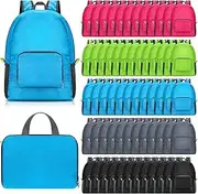 Jexine 80 Pcs Backpack Bulk 17 Inch Foldable Backpack 5 Assorted Colors Lightweight Back Pack for Outdoor Travel Zippered Book Bags