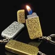 Portable Mini Retro Bronze Gas Lighter Metal Keychain Wheel Butane Lighter