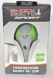 Shock Doctor Sport White Youth Compression Shorts w/Protective Cup Size 22-27"