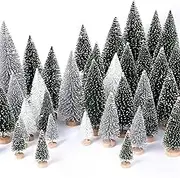 30Pcs Mini Christmas Trees Artificial Christmas Tree Bottle Brush Trees with Wooden Base for Christmas Decor Christmas Party Home Table Craft Decorations(Green+Silver+White)