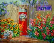 Floral Tile Backsplash Mikki Senkarik Courtyard Art Ceramic Mural Satin MSA257