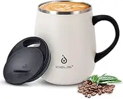 IDEUS Coffee Mug 470ml (16oz), Double Wall Vacuum Insulated Stainless Steel Coffee & Tea Cup w/Non-Slip Handle & Slider Module Lid & Large Volume (White)