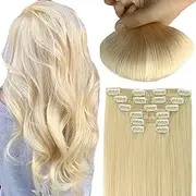 HuayiI Hair Clip In Hair Extensions 100% Real Remy Human Hair Extensions Balayage Hair 20inch Platium Blonde