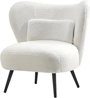 OIKITURE Accent Armchair with Wingback, Lounge Chair with Lumbar Pillow, Armchair Velvet Upholstery for Bedroom, Living Room,White
