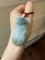100% Untreated Grade A Jadeite 純天然翡翠A貨 福在眼前 Certified 手工古風花雕 玉米 淡油飄綠水头足