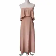 ZIMMERMANN Silk Strapless Flounce Dress 10-12 Ruffle Satin Pink-Nectar Midi NWT