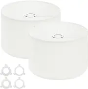 uxcell Drum Lamp Shades for Table Lamps 12"x12"x8" Linen Lampshade Set of 2 Easy Assembly Lamp Shade with E27 to E26/E14 Adapters for Floor Lamps Bedside Lamps, White (1.65" Spider)