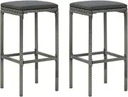 Bar Stools with Cushions 2 pcs Grey Poly Rattan Bar Chair