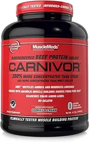 MuscleMeds Carnivor Beef Protein Isolate Powder, Cookies & Cream, 56 Servings, 1820 Gram, 64.1986 ounce, 4 pound