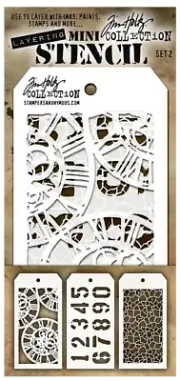 Tim Holtz Mini Layering Stencils Clock, Numerical Number & Crackle Template Set