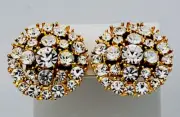 Signed Lianna LIA Vintage 1990s Gold Tone 50 Crystal Shield Clip Earrings