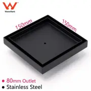 Matte Black Smart 150mm Tile Insert Floor Drain Square Shower Grate 80mm Outlet