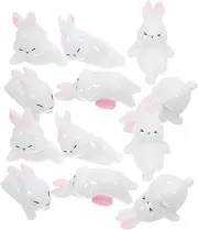 NOLITOY 12pcs Miniature Rabbit Figurines Adorable Bunny Models for Micro Landscape Decor Resin Mini Animal Sculptures for Home Office Garden for Bonsai Arrangements