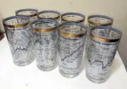 VINTAGE CERA DOW-JONES INDUSTRIAL SET 8 HIGH BALL GLASSES MCM MINT 1960S MIB