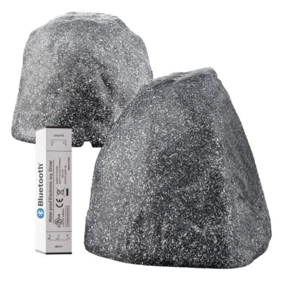 BTR805-GREY 8" Bluetooth 5.0 Outdoor Rock Speaker Pair, Weather Resistant, Grey