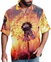 [KQNZT] Hawaiian Shirt, Short Sleeve Shirts for Men, Mens Hawaiian Shirt, Sunrise Grassland Animal Giraffe Couple