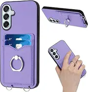 Compatible with Samsung Galaxy S23 FE Cover,Finger Ring Card Slot Wallet Case Purple