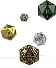 Oakie Doakie D20 Spindown Dice 5-Pieces, 22 mm, Metal