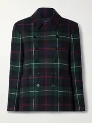 [Polo Ralph Lauren] Polo Ralph Lauren - Checked Double-breasted Wool-blend Flannel Blazer - Dark green - US2 US 2 Green