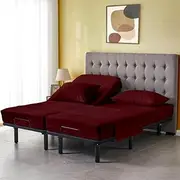 Split Queen Sheets 5 Pieces-Split Queen Sheets Sets for Adjustable beds-400 Thread Count 100% Cotton Split Bed Sheet Set with 2 Fitted Sheet-1 Flat Sheet and 2 Pillow Case(Burgundy Solid)