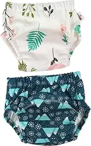 [SUPVOX] 2Pcs Washable Diapers Reusable Nappy Pants for Newborns Leak Training Briefs for Boys Stylish Floral Mountain Patterns