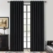 Unique 86 Inch Black Blackout Curtains for Bedroom, Farmhouse Style Linen Roo...