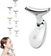 Facial Massager for Face and Neck,Anti-Wrinkle Neck Face Massager With 7 LED Colors,Face Neck Massager for Daily Skin Care Routine (White)