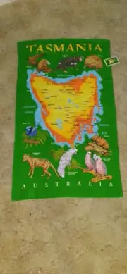 Davric Australia Tasmania Souvenir Tea Towel MAP TIGER TASMANIAN DEVIL 30 x 18"