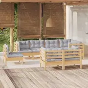 Generic 8 Piece Garden Lounge Set with Grey Cushions Solid Pinewood,3096513