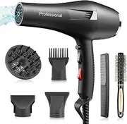 [Faszin] Ionic Hair Dryer, Salon Professional Blow Dryer Fast Drying with 2 Speed and 3 Heat Setting, Cool Button, Diffuser, Nozzle, Concentrator Comb for Curly and Straight Hair