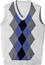 [SWJGLITTR] Men's Argyle Sweater Vest Classic Business Knitwear Wool Vests Sleeveless Pullover Autumn Winter Vest, White, Medium
