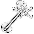 Labret Implant Grade Titanium Threadless Push In Labret Skull And Crossbones